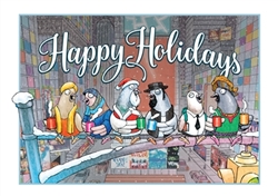 Pigeons on Lamp Post in Times Square with Hot Chocolate Holiday Greeting Cards (SET OF 10)