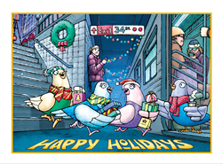 Pigeons Shopping - Run To The Subway Holiday Greeting Card (SET OF 10)
