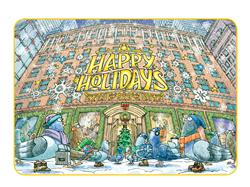 New for 2018! Pigeons Admiring Holiday Window Display Holiday Greeting Card (SET OF 10)