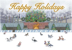 Pigeons Ice Skating at Rockefeller Center Holiday Card