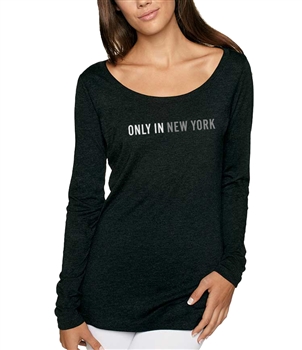Women's Long Sleeve Scoop Neck T-shirt - White and Grey on Black